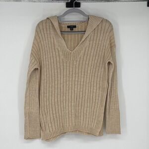J.Crew Oversized‎ XS/S Beige Linen Cotton Ribbed V-Neck Sweater Pullover